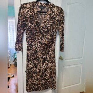 Jones Studio Leopard Animal Print Cheetah 3/4 Sleeve Midi Wrap Dress Size Small